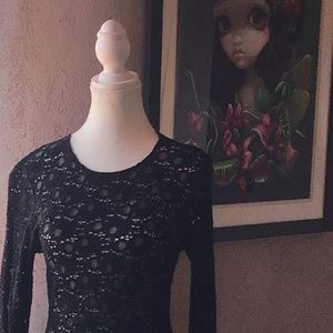 Black and Metallic Stretch Lace MIDI Dress M